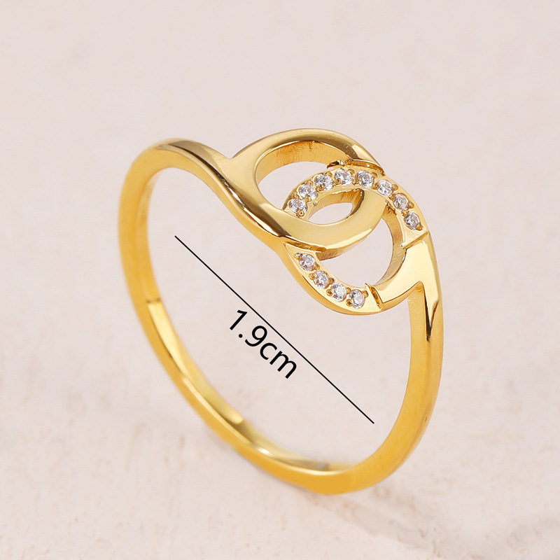 Elegant Double Ring Titanium Steel Artificial Gemstones Rings In Bulk