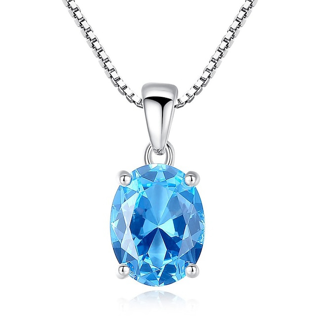 Necklace Light Blue Synthetic Diamond Blue Copper Women's Fashion Simple Classic Luminous Wedding Oval Necklace For Wedding Party