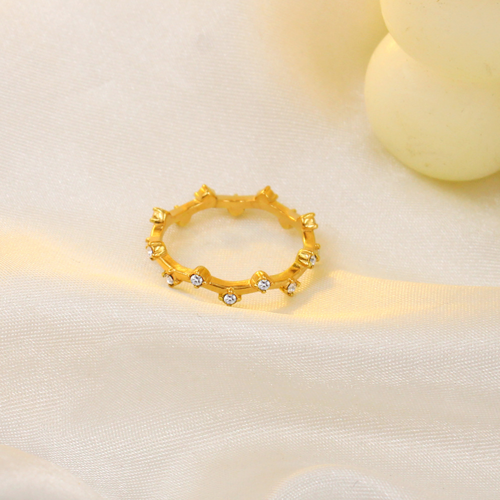 Simple Style Solid Color Stainless Steel Plating Inlay Artificial Diamond Rings